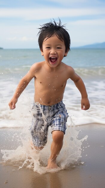 Niño divirtiéndose en el agua.