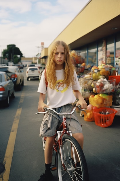 Foto gratuita niño divirtiéndose con la bicicleta