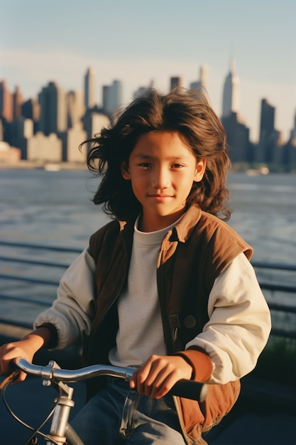 Foto gratuita niño divirtiéndose con bicicletas