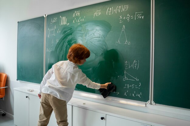 Niño estudiante aprendiendo en la escuela