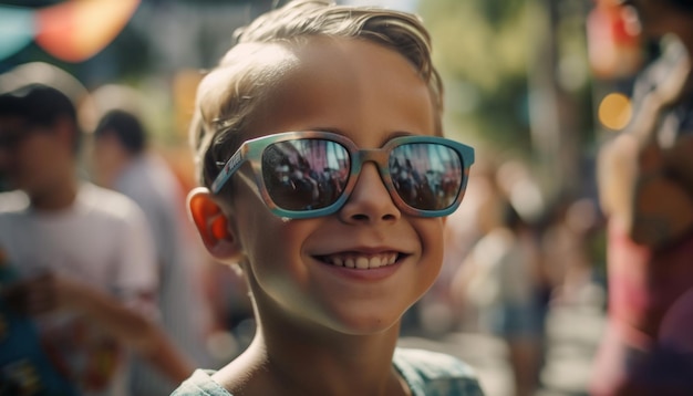 Niño feliz jugando al aire libre con alegría despreocupada generada por IA