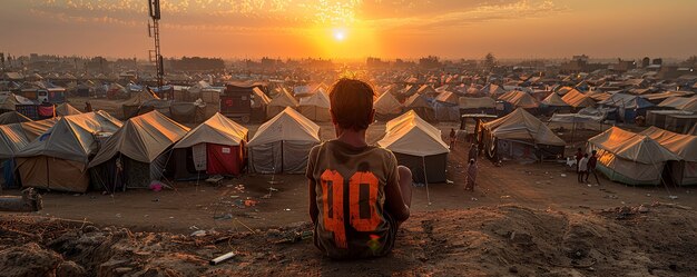 Foto gratuita niño fotorrealista en un campamento de refugiados