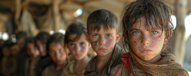 Niño fotorrealista en un campamento de refugiados