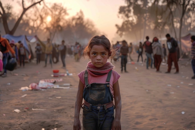 Foto gratuita niño fotorrealista en un campamento de refugiados