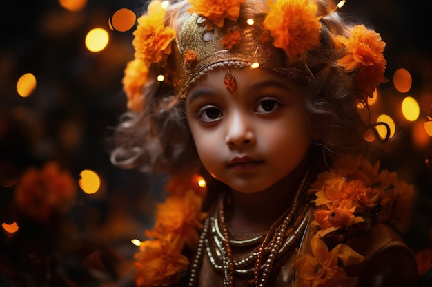 Foto gratuita niño fotorrealista que representa a krishna