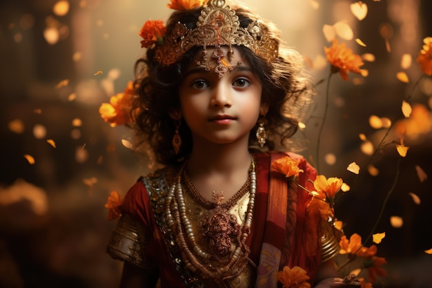 Foto gratuita niño fotorrealista que representa a krishna