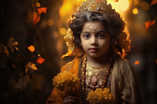 Foto gratuita niño fotorrealista que representa a krishna