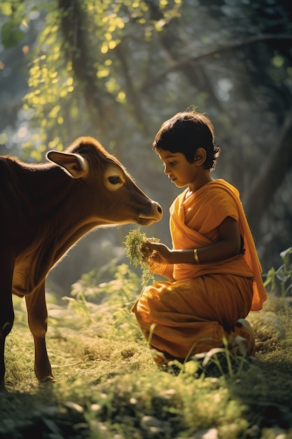 Foto gratuita niño fotorrealista que representa a krishna