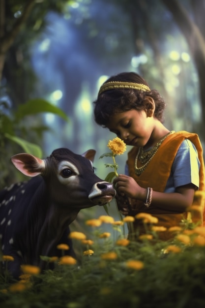 Niño fotorrealista que representa a Krishna