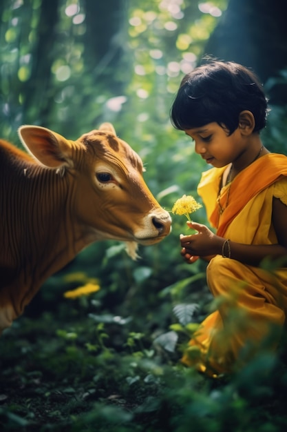 Foto gratuita niño fotorrealista que representa a krishna
