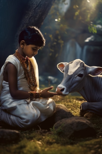 Niño fotorrealista que representa a Krishna