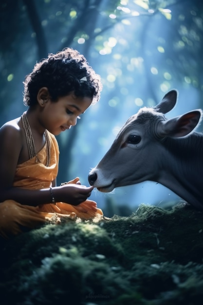 Foto gratuita niño fotorrealista que representa a krishna