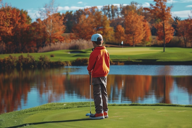 Foto gratuita niño jugando al golf en un entorno fotorrealista