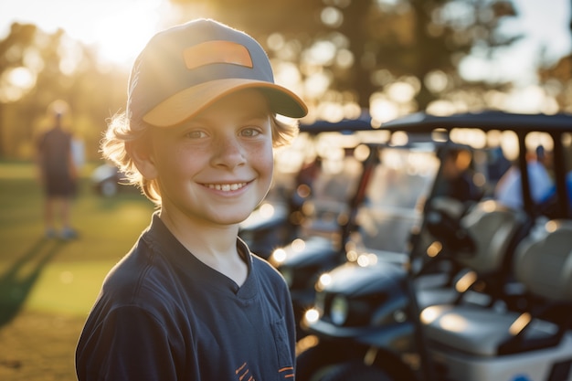 Foto gratuita niño jugando al golf en un entorno fotorrealista