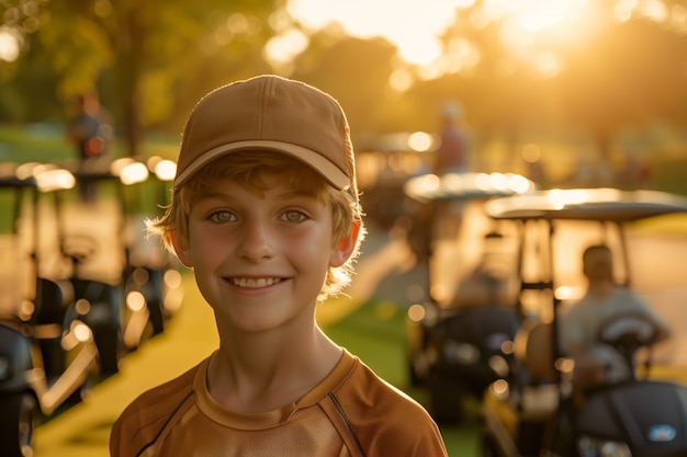 Foto gratuita niño jugando al golf en un entorno fotorrealista