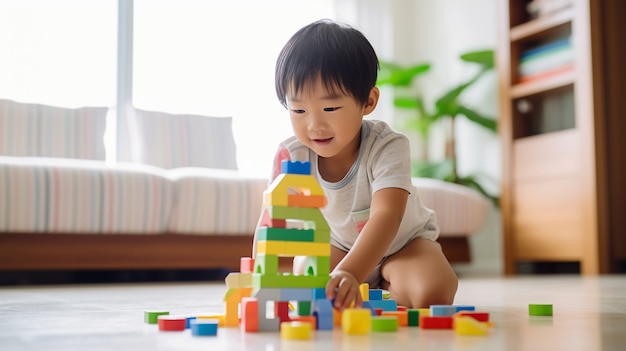 Un niño jugando con bloques de construcción