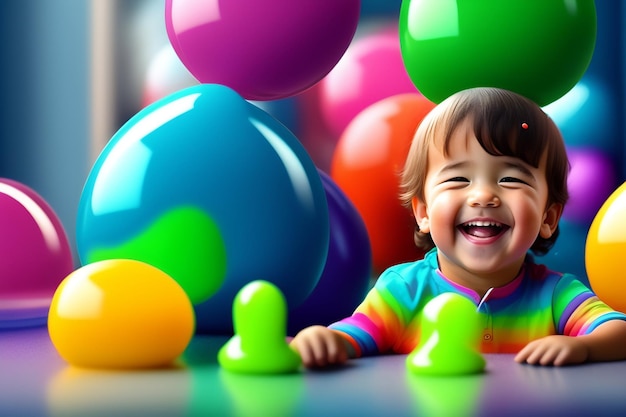 Un niño jugando con globos.