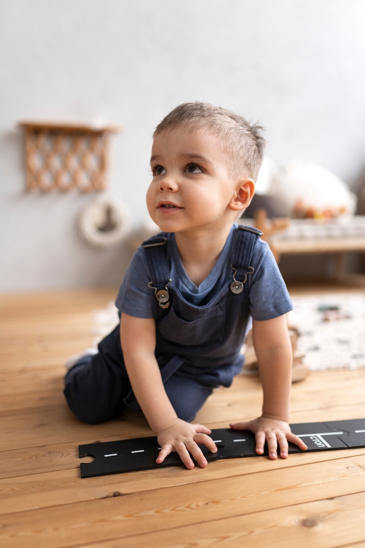 Foto gratuito niño jugando en su habitación