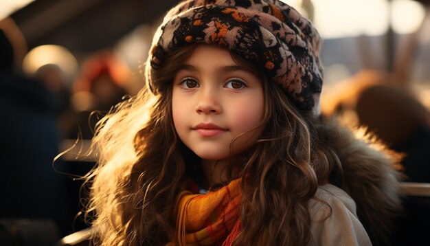 Niño lindo sonriente en invierno alegre retrato de felicidad generada por inteligencia artificial