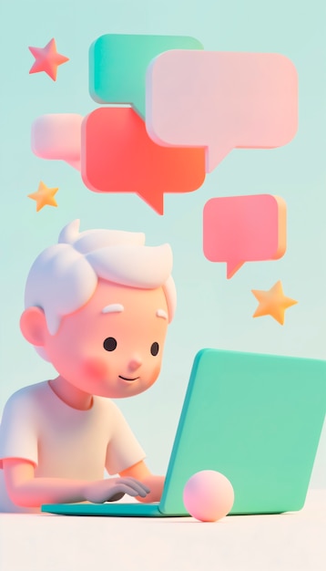 Niño lindo usando una computadora portátil