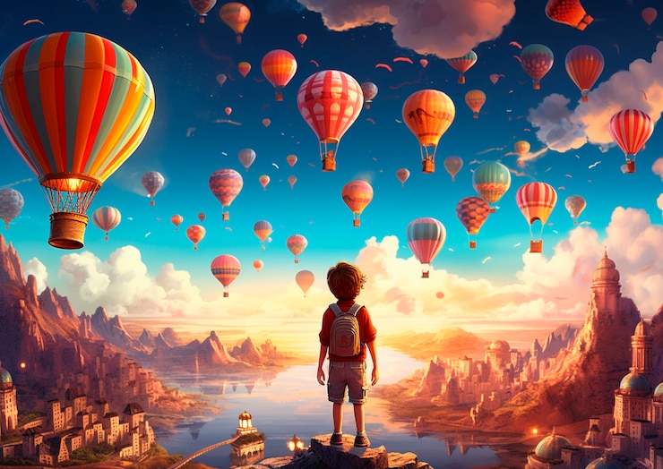 Niño en un mundo de fantasía