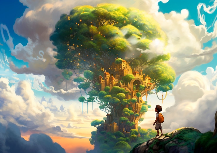 Foto gratuito niño en un mundo de fantasía