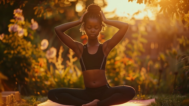 Foto gratuita niño negro practicando yoga