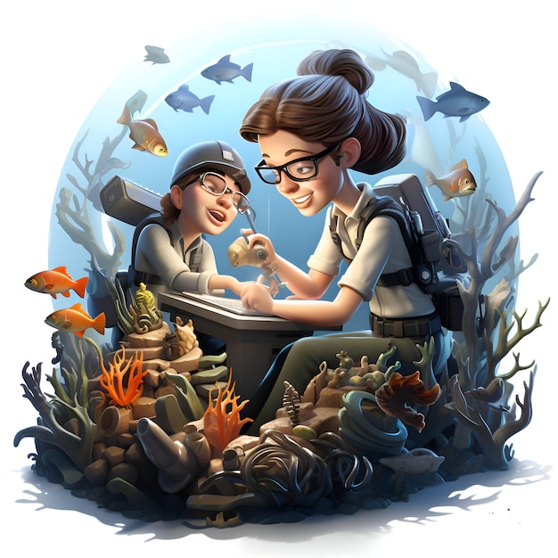 Foto gratuita niño y niña leyendo un libro en el mundo submarino ilustración