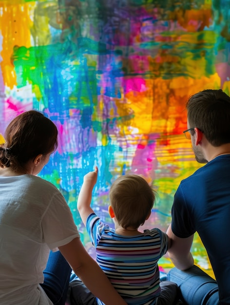 Niño pequeño con autismo jugando con su familia