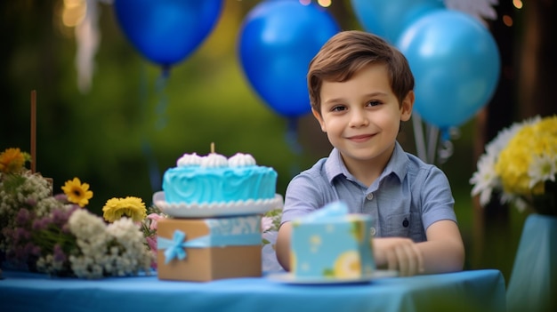 El niño pequeño celebra la fiesta del feliz cumpleaños