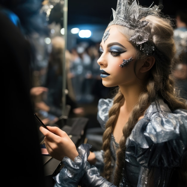 Foto gratuita niño pequeño detrás del escenario de una producción teatral