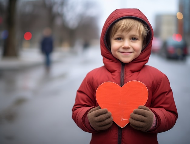 Foto gratuita niño pequeño con forma de corazón en 3d