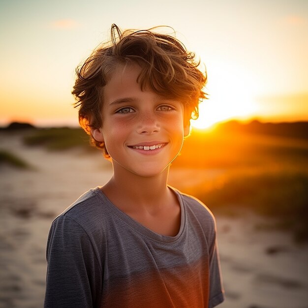 Niño de plano medio relajándose en la playa.