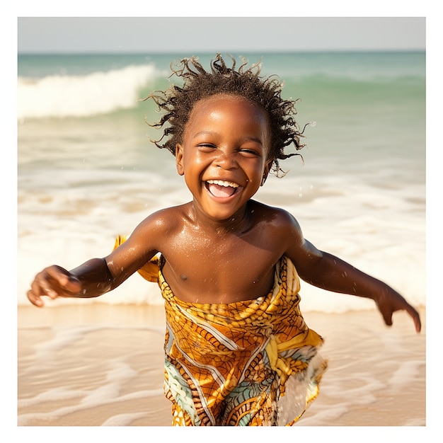 Niño de plano medio relajándose en la playa.