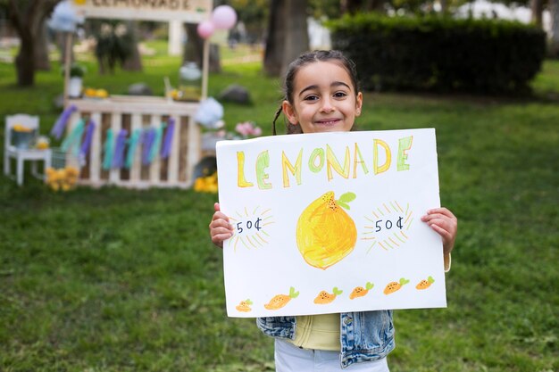 Niño con puesto de limonada