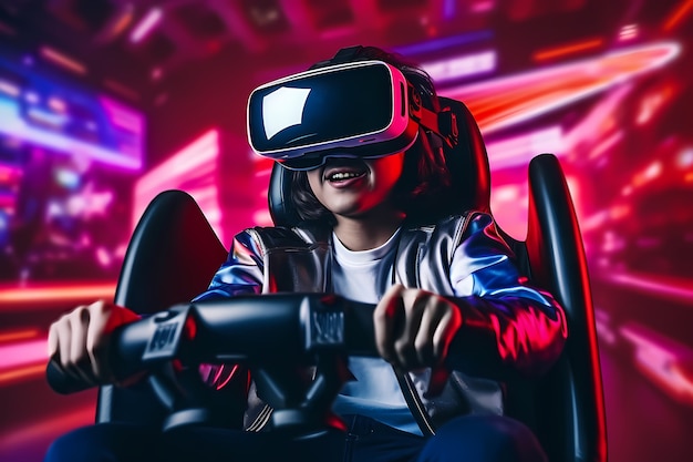 Foto gratuita niño que usa gafas de realidad virtual para jugar