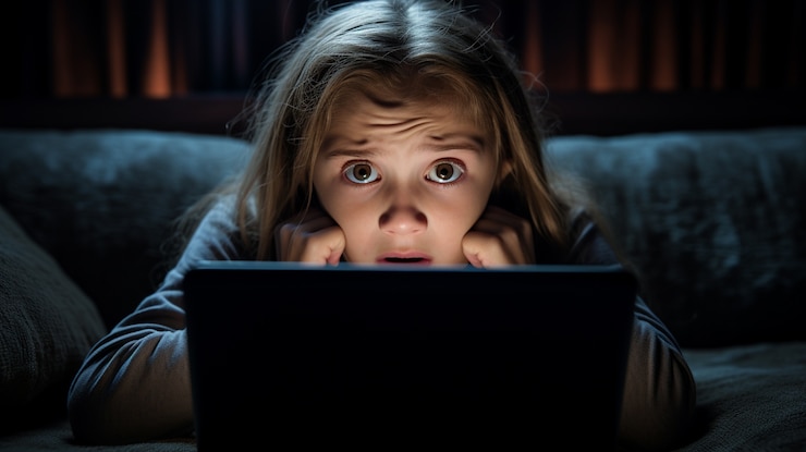 Foto gratuito niño de tiro medio con computadora portátil en el interior