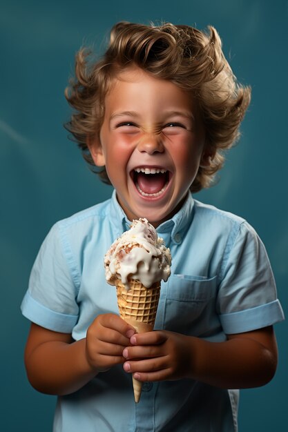 Niño de tiro medio con delicioso helado