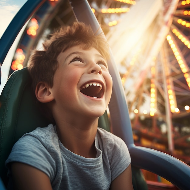 Foto gratuita niño de tiro medio divirtiéndose en el parque de aventuras