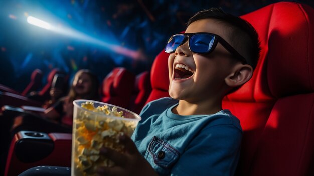 Un niño viendo una película en 3D.