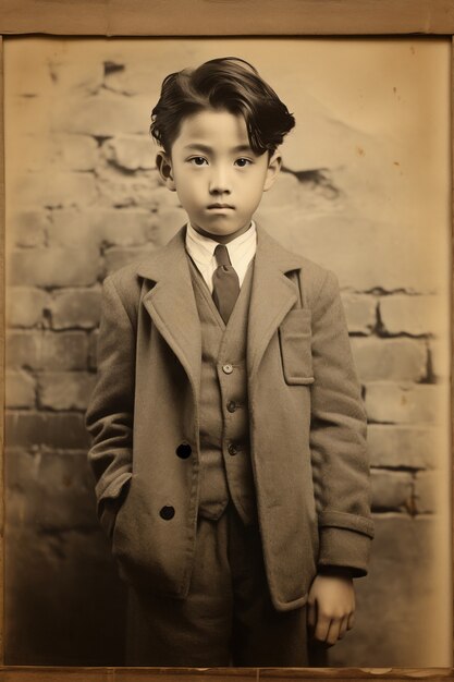 El niño de la vista delantera posando un retrato vintage
