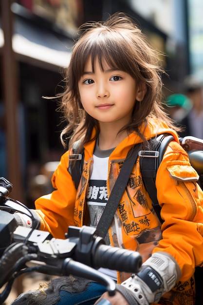 Foto gratuita niño de vista lateral con motocicleta