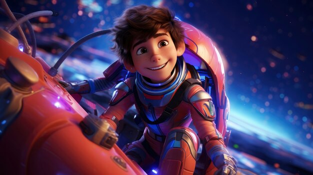 Niños de dibujos animados en 3D explorando la luna en el espacio