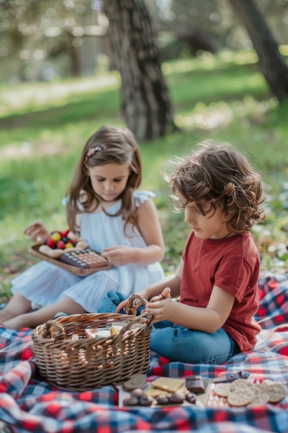 Foto gratuita niños disfrutando de un día de picnic.