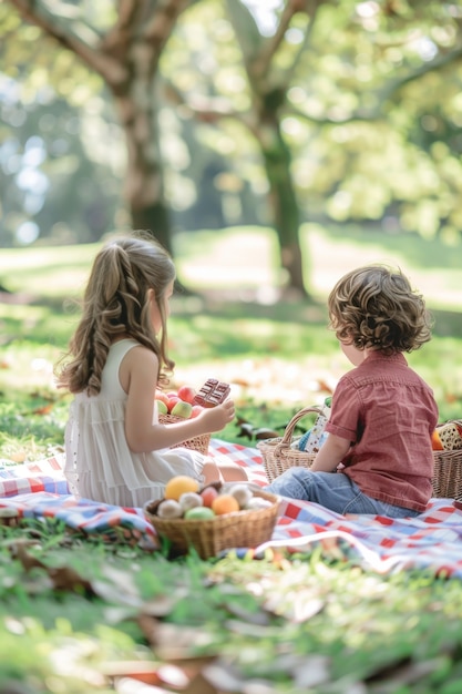 Niños disfrutando de un día de picnic.