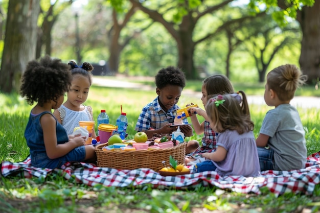 Foto gratuita niños disfrutando de un día de picnic.