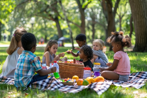 Foto gratuita niños disfrutando de un día de picnic.