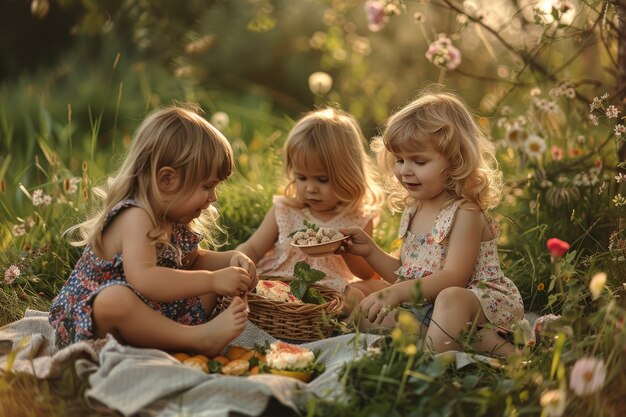 Niños disfrutando de un día de picnic.