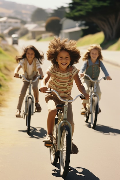 Foto gratuita niños divirtiéndose con bicicletas