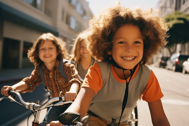 Niños divirtiéndose con bicicletas